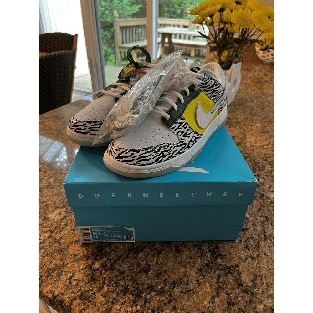 Nike Men's Dunk Low Doernbecher 2022 Sneakers - White/Green/Yellow 11.5